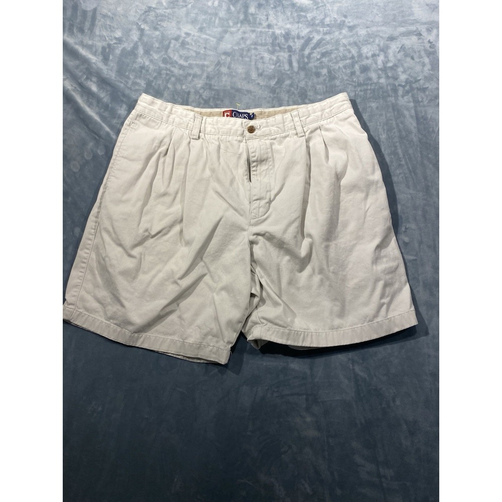 Chaps Ralph Lauren Mens 40 Khaki Pleated Chino Shorts Beige Cotton Classic Fit